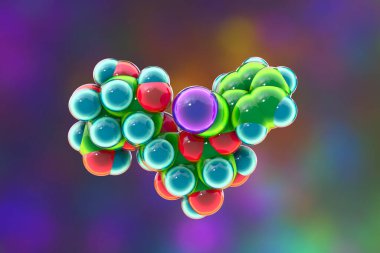 Amigdalinin moleküler modeli, laetrile ya da B17 vitamini olarak da bilinir, 3D illüstrasyon. Kayısı da dahil olmak üzere birçok meyvenin çukurlarında bulunan doğal bir bileşik..