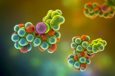 Amigdalinin moleküler modeli, laetrile ya da B17 vitamini olarak da bilinir, 3D illüstrasyon. Kayısı da dahil olmak üzere birçok meyvenin çukurlarında bulunan doğal bir bileşik..