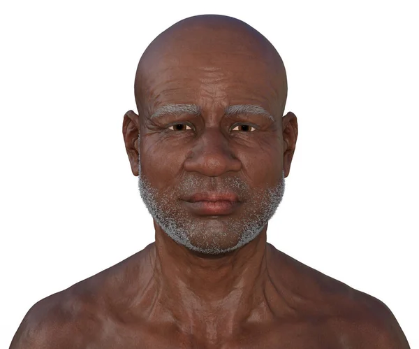 一个非洲老人的照片逼真的画像 展示了他独特的特征和性格 3D图片说明了他皮肤的质地和他的表情细节 其细节令人震惊 — 图库照片