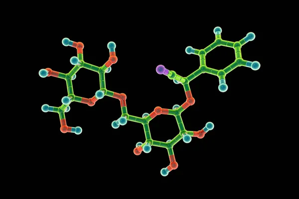 アミグダリンの分子モデル ラエトリルまたはビタミンB17 3Dイラストとしても知られています アプリコットを含む多くの果物のピットで自然に発生する化合物 — ストック写真