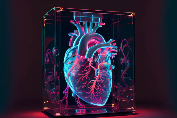 Modello Anatomico Del Cuore Umano Illustrazione Ologramma Cardiaco — Foto Stock