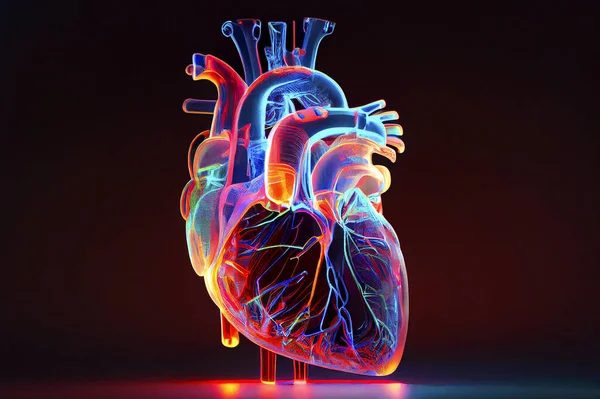 Modelo Anatómico Del Corazón Humano Ilustración Holograma Cardíaco —  Fotos de Stock