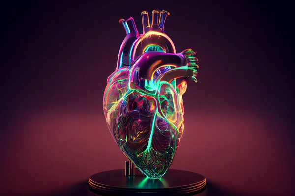 人間の心臓の解剖学的モデル イラスト ハート ホログラム — ストック写真