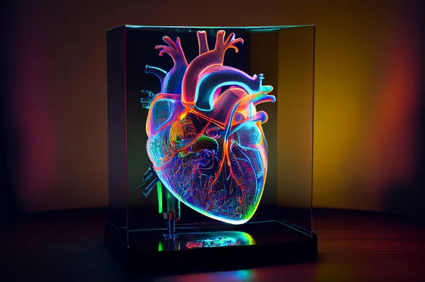 Anatomical model of human heart, illustration. Heart hologram