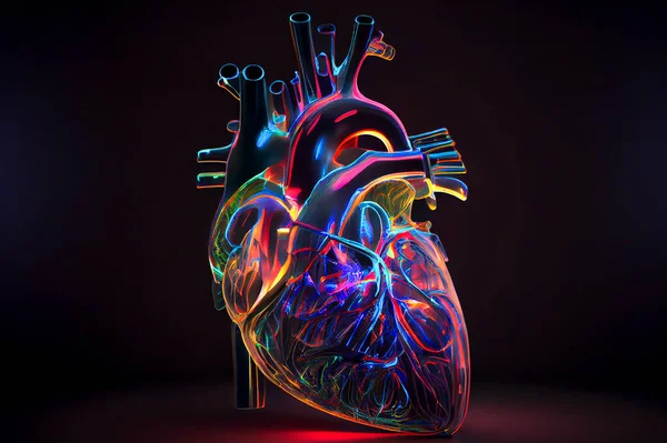 Nsan Kalbinin Anatomik Modeli Çizim Kalp Hologramı — Stok fotoğraf