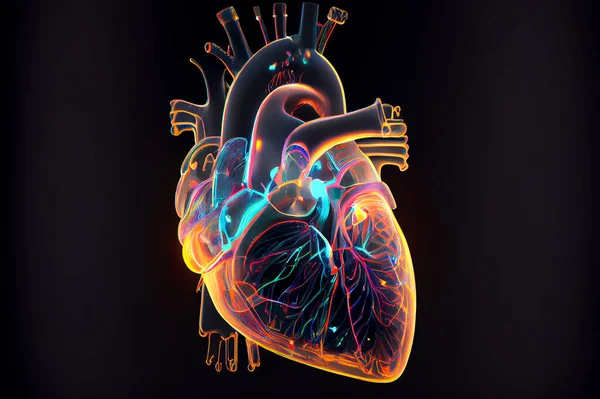 Nsan Kalbinin Anatomik Modeli Çizim Kalp Hologramı — Stok fotoğraf
