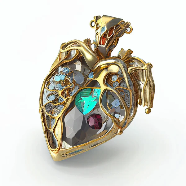 Jewerly Forma Modelo Anatômico Coração Humano Feito Ouro Cerâmica Pedras — Fotografia de Stock