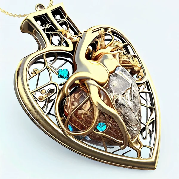 Κοσμήματα Σχήμα Ανατομικού Μοντέλου Ανθρώπινης Καρδιάς Από Χρυσές Κεραμικές Και — Φωτογραφία Αρχείου