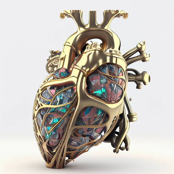 Žid Tvaru Anatomického Modelu Lidského Srdce Zlata Keramiky Drahých Kamenů — Stock fotografie
