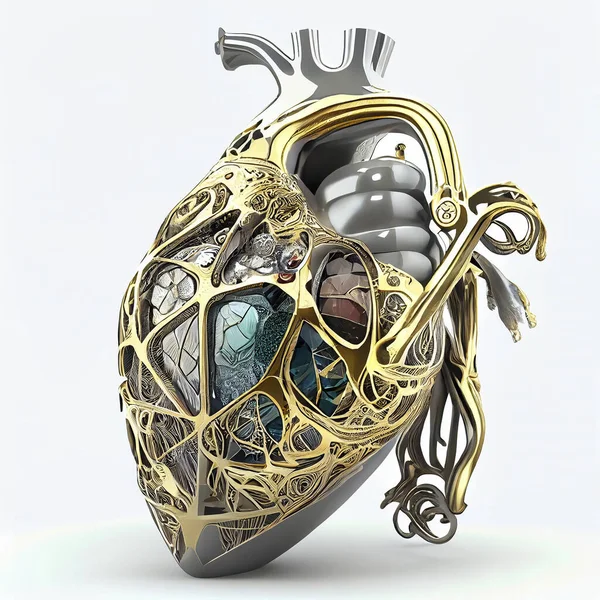 Judisk Form Anatomisk Modell Människans Hjärta Gjord Guld Keramik Och — Stockfoto