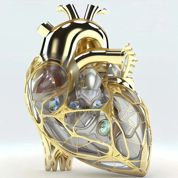 Joyería Forma Modelo Anatómico Corazón Humano Hecho Oro Cerámica Piedras — Foto de Stock