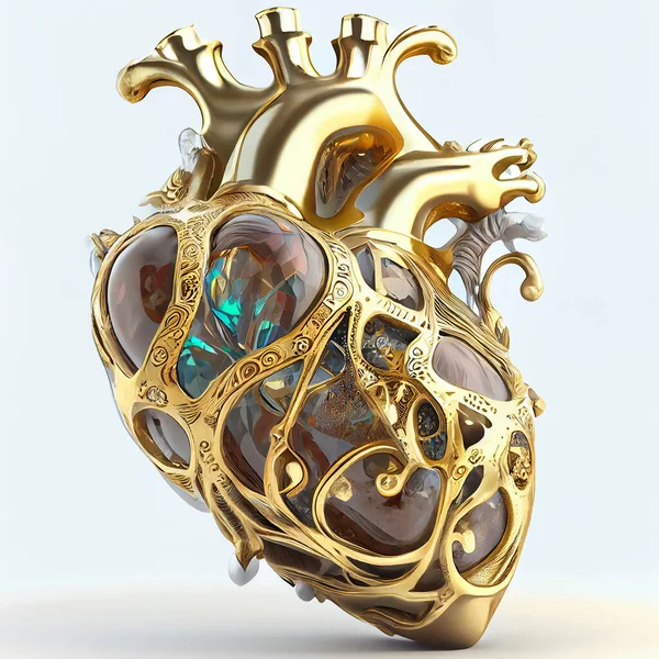 Žid Tvaru Anatomického Modelu Lidského Srdce Zlata Keramiky Drahých Kamenů — Stock fotografie