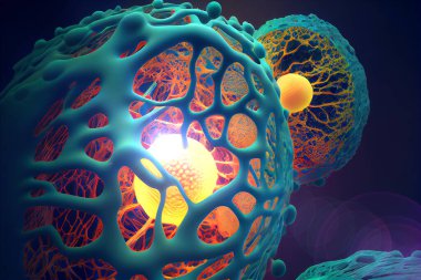 A medical illustration depicting human cells, stem cells, in intricate detail, 3D illustration clipart