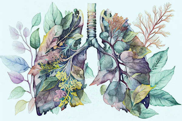 人类肺 复杂地由各种花卉和植物组成 在概念上说明了人类生活与自然之间的微妙平衡 — 图库照片