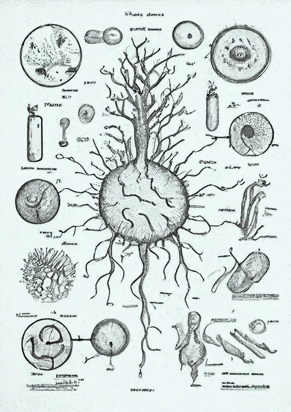 Drawings Microbes Antique Book Annotations Abstract Language Digital Illustration Sketch — Foto Stock