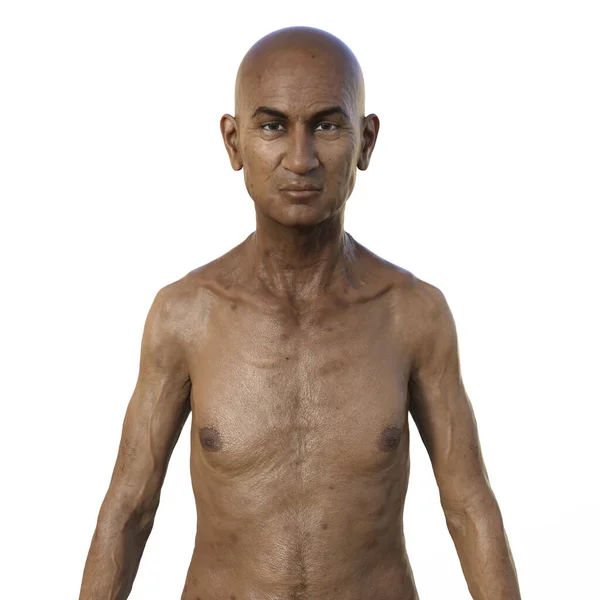 Photorealistic Illustration Featuring Upper Half Part Elderly Indian Man Bald — Stock Photo, Image