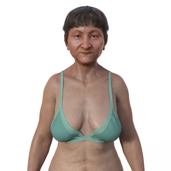 Photorealistic Illustration Featuring Upper Half Part Senior Asian Woman Confidently — Stock Photo, Image