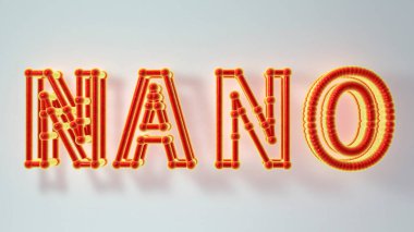 NANO kelimesinin, nanoteknoloji kavramını temsil eden atomik şebeke dizisi kullanılarak oluşturulan 3 boyutlu bilimsel bir illüstrasyon..