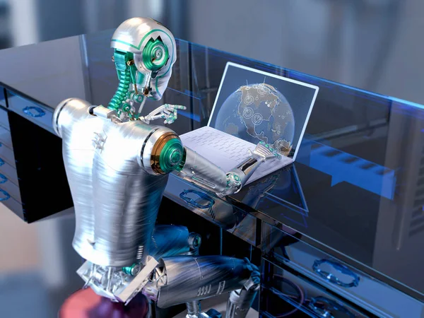 Illustration Mettant Scène Robot Humanoïde Engagé Dans Étude Une Carte — Photo