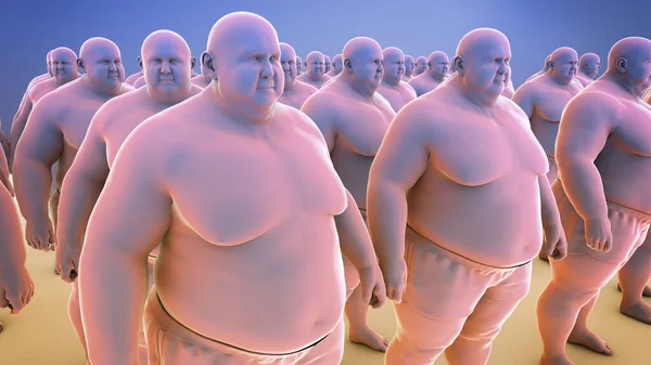 クローンオーバーウェイトの人々の整理 肥満の流行の社会への広範な影響を表す 概念的な3Dイラスト — ストック写真
