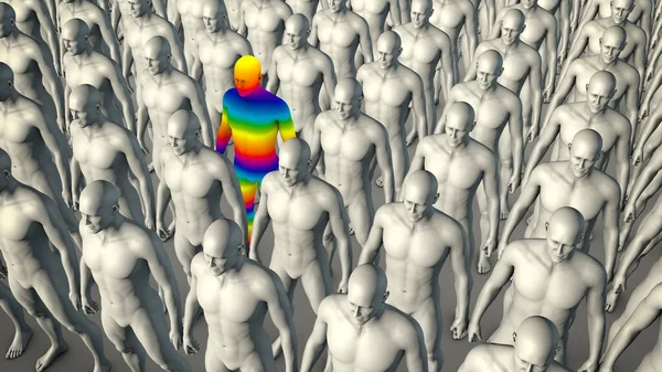 Conceptual Illustration Portrays Clone Identical Colorless People Standing Organized Manner — Stock Photo, Image