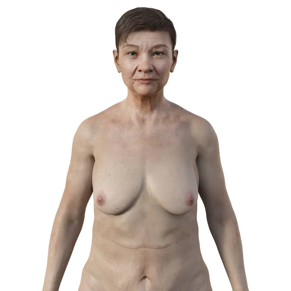 Трехмерная Фотореалистичная Иллюстрация Изображением Верхней Половины Пожилой Женщины Показывающая Старение — стоковое фото