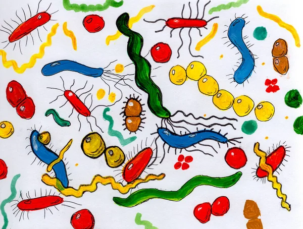 Child Hand Drawn Illustration Bacteria Vibrant Acrylic Colors Showcasing Diverse — Stock Photo, Image