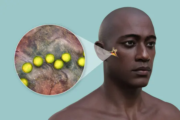 Zapalenie Ucha Środkowego Człowieka Zbliżenie Widok Bakterii Streptococcus Wspólne Czynniki — Zdjęcie stockowe