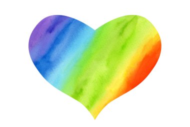 Parlak el yapımı suluboya kalp çizimi canlı gökkuşağı renkleri, aşkı, birliği ve çeşitliliğin güzelliğini simgeliyor..