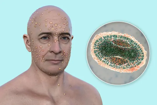 Illustration Zeigt Mann Mit Hautausschlag Durch Pockenviren Pocken Alaskapox Affenpocken — Stockfoto