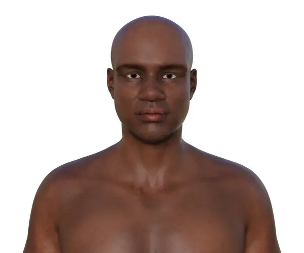 这张3D照片真实地展示了一个非洲男人的肖像 自信地看着相机 揭示了他复杂的皮肤 面部和身体结构的细节 — 图库照片