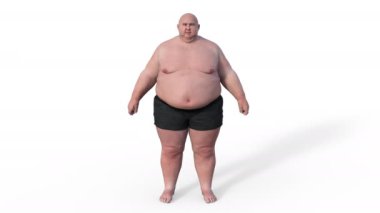 Egzersiz ve diyet yoluyla kilolu bedenden sağlıklı vücuda geçiş. 3D animasyon kademeli kilo kaybını betimliyor.