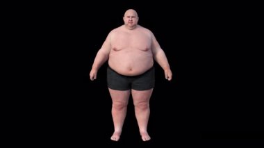 İnsanoğlunun 3D animasyonu zayıflıyor. Obezite kavramı, davranış sorunu, psikiyatrik durum, aşırı yeme bozukluğu, gıda bağımlılığı.
