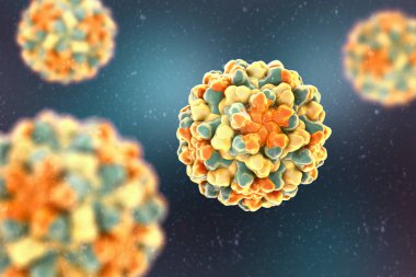 Domates çalısı dublör virüsleri, 3 boyutlu illüstrasyon. Bitki patojenleri gelişmemiş büyümeye, yaprakların sararmasına ve enfekte olmuş domateslerin verimliliğinin azalmasına neden oluyor..