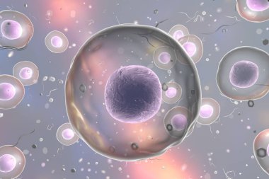 Hücrelerle dolu bir geçmiş. Renkli arka planda insan veya hayvan hücreleri, 3 boyutlu resimleme