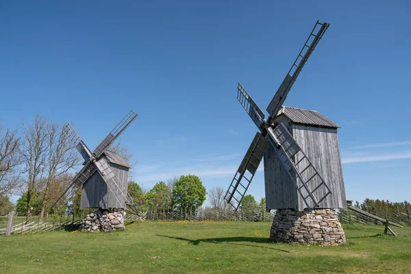 A couple of old windmills on the island of Saaremaa in Estonia
