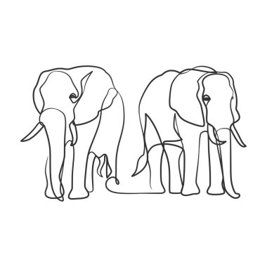 Elephant in continuous line art drawing, Elephant one line art minimalism design