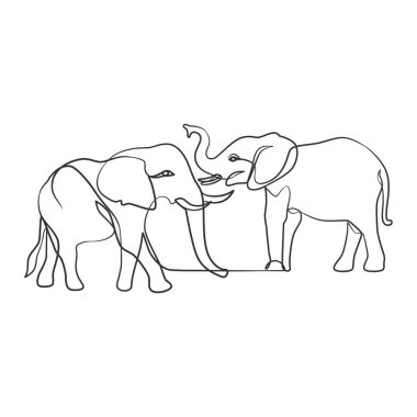 Elephant in continuous line art drawing, Elephant one line art minimalism design