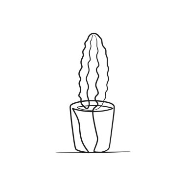 Cactus continuous one line art drawing, Single line drawing of cactus