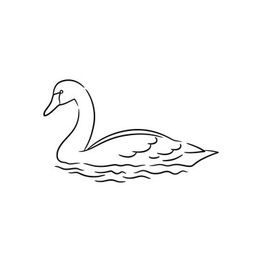 swan line art drawing illustration, swan black and white line art, wildlife animal