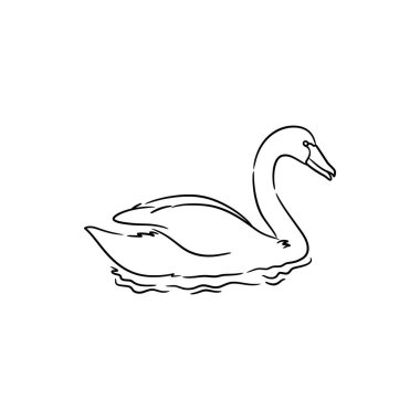 swan line art drawing illustration, swan black and white line art, wildlife animal