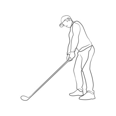 Continuous line drawing of golfer, man playing golf line art