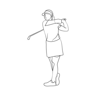 Continuous line drawing of golfer, Women playing golf