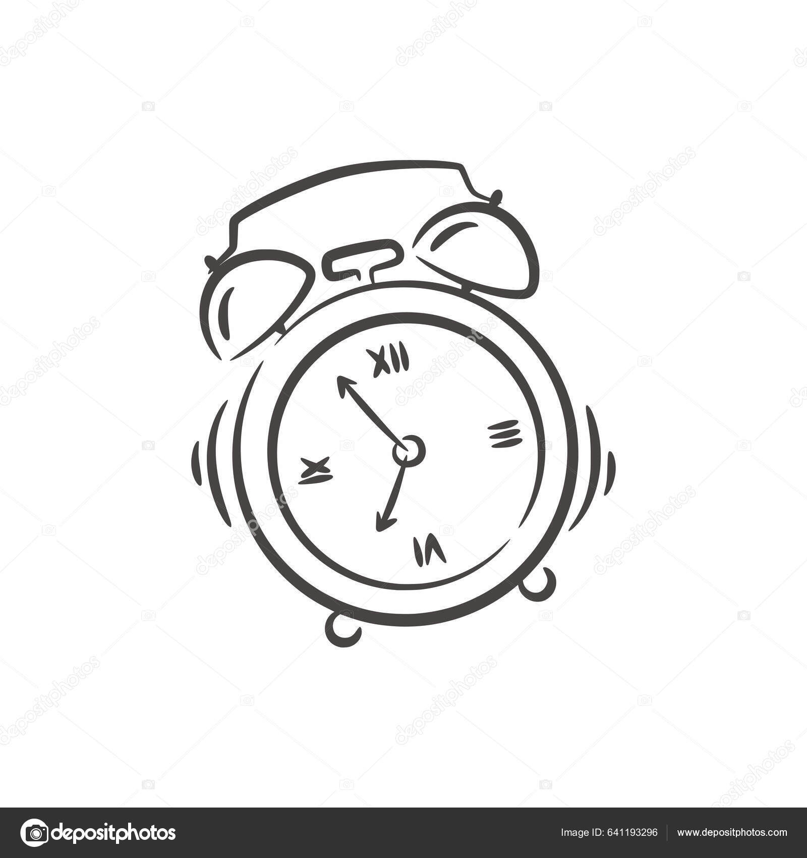 Hand Drawn Classic Ringing Alarm Clock Line Art Retro Alarm Stock ...