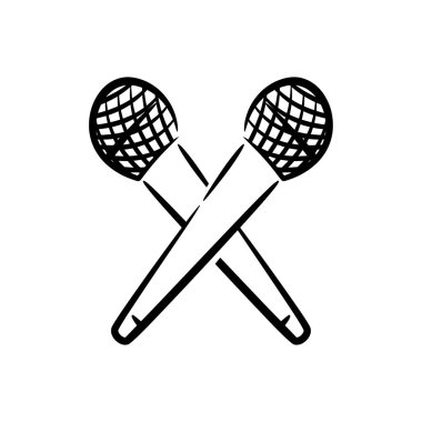 Klasik mikrofon el çizimi beyaz arkaplan üzerine sanat vektör çizimi