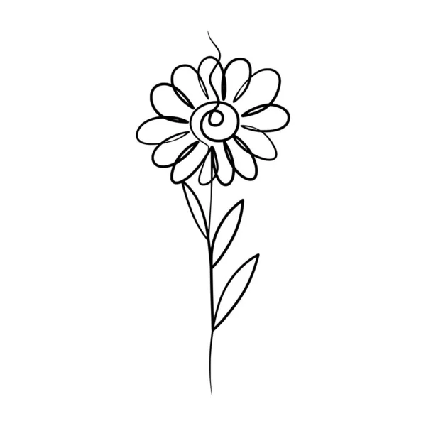 美しいデイジーの花の連続一本の線画 手描きの一本の線デイジーの花 — ストックベクタ