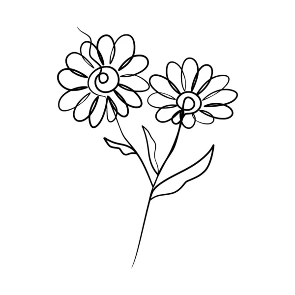 美しいデイジーの花の連続一本の線画 手描きの一本の線デイジーの花 — ストックベクタ
