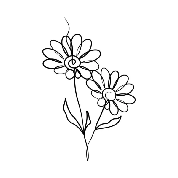 Безперервний Художній Малюнок Однієї Лінії Краси Ромашкова Квітка Намальована Рукою — стоковий вектор