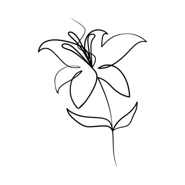 美しいユリの花の連続一本の線画 手描き一本のユリの花 — ストックベクタ