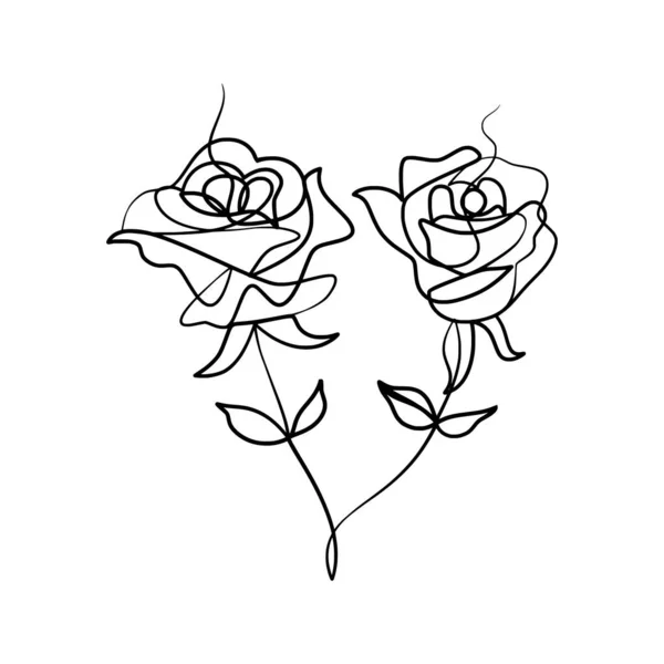 Nepřetržitý Jeden Řádek Kresba Krásy Růžové Květy Ručně Kreslené Jednořádkové — Stockový vektor